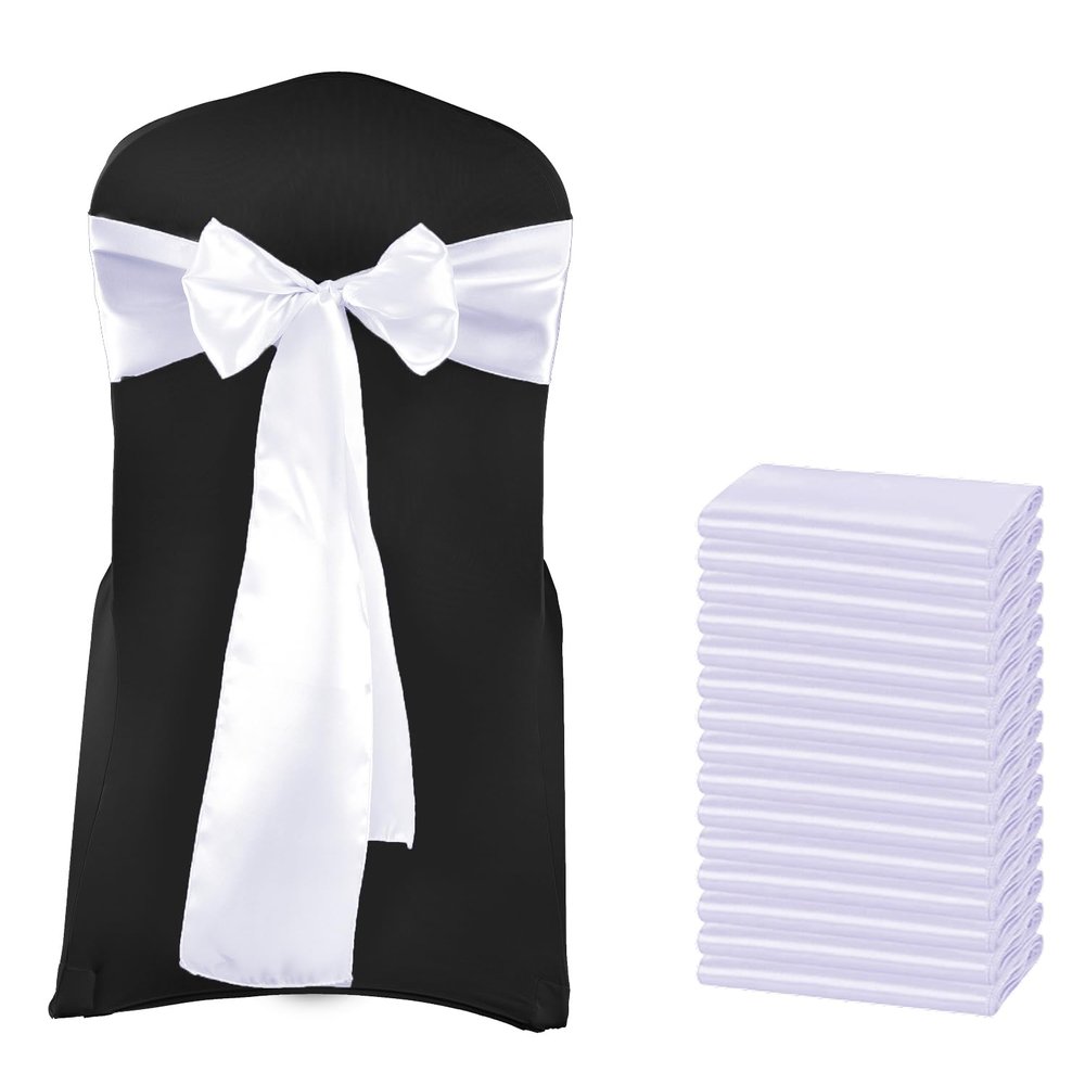MDS Satin Chair Sashes, 300 Pack, 7x108 Each, Decorative Chair Bows Ribbon Tie Backs for Wedding Party, Holiday Dinner, Birthday, Reception, Banquet, Hotel & Event Decoration - White