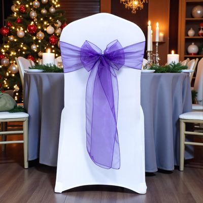 MDS Pack of 100 PCS Organza Chair Sashes Wider Dining Chair Bows Ribbon Tie Back for Wedding Party Birthday Bridal Shower Reception Event Banquet Home Chair Cover Decoration - Purple
