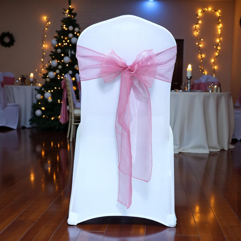 MDS Pack of 300 PCS Organza Chair Sashes Wider Dining Chair Bows Ribbon Tie Back for Wedding Party Birthday Bridal Shower Reception Event Banquet Home Chair Cover Decoration - Dusty Pink