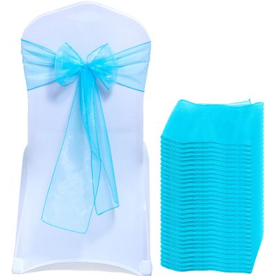 MDS Pack of 300 PCS Organza Chair Sashes Wider Dining Chair Bows Ribbon Tie Back for Wedding Party Birthday Bridal Shower Reception Event Banquet Home Chair Cover Decoration - Turquoise
