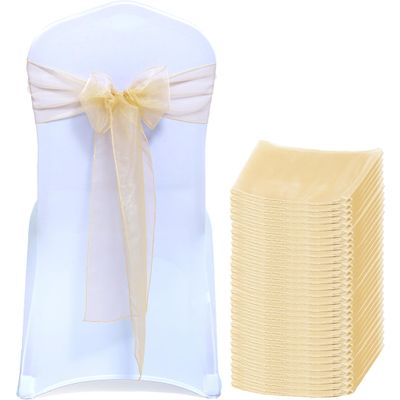 MDS Pack of 300 PCS Organza Chair Sashes Wider Dining Chair Bows Ribbon Tie Back for Wedding Party Birthday Bridal Shower Reception Event Banquet Home Chair Cover Decoration - Beige