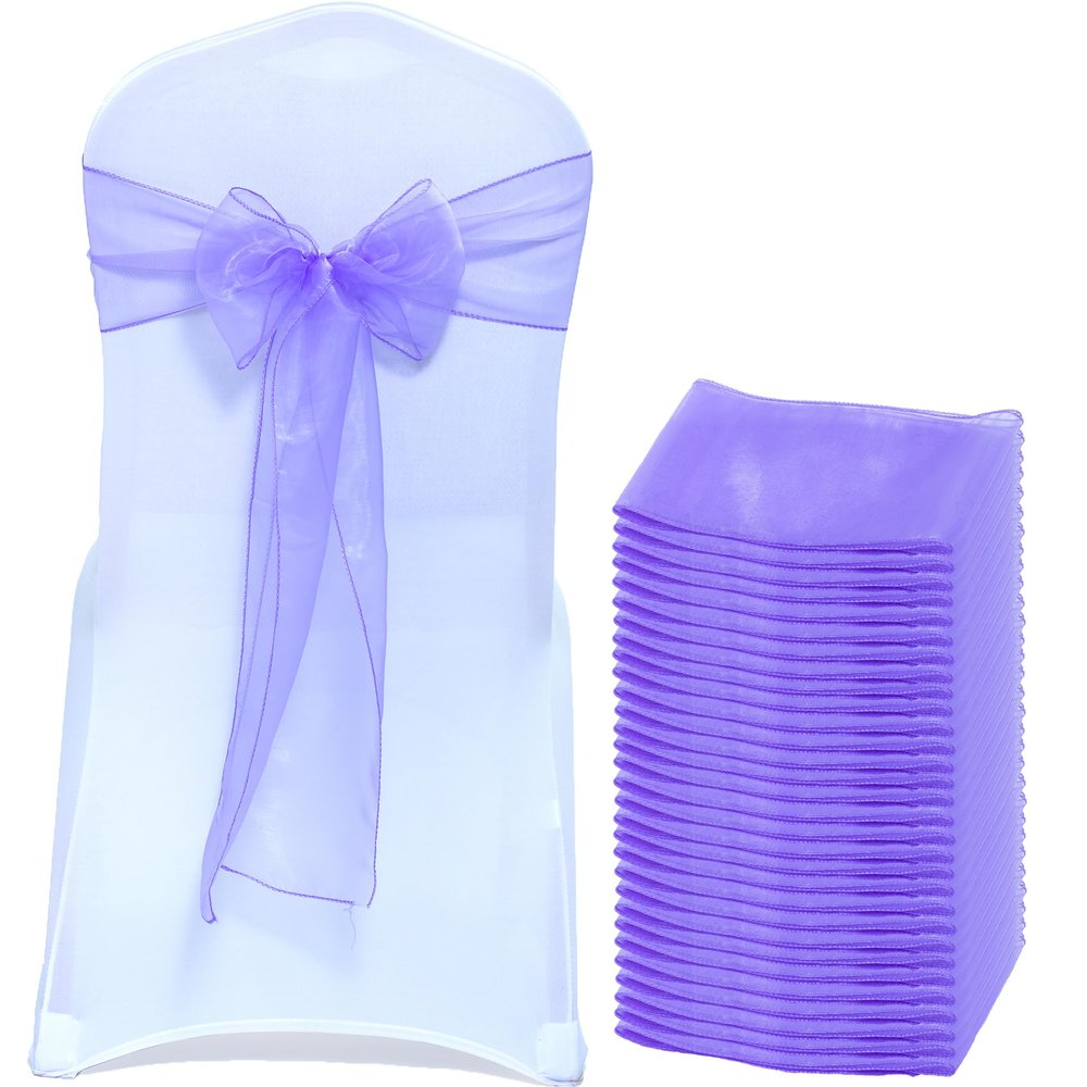 MDS Pack of 300 PCS Organza Chair Sashes Wider Dining Chair Bows Ribbon Tie Back for Wedding Party Birthday Bridal Shower Reception Event Banquet Home Chair Cover Decoration - Lavender