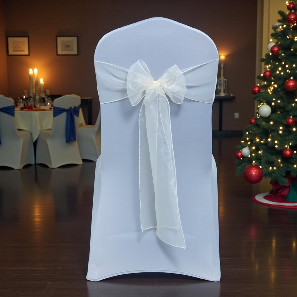 MDS Pack of 200 PCS Organza Chair Sashes Wider Dining Chair Bows Ribbon Tie Back for Wedding Party Birthday Bridal Shower Reception Event Banquet Home Chair Cover Decoration - Ivory