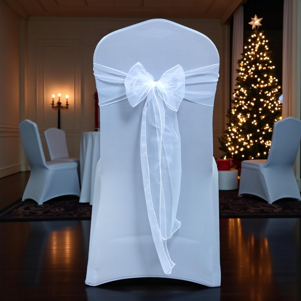 MDS Pack of 200 PCS Organza Chair Sashes Wider Dining Chair Bows Ribbon Tie Back for Wedding Party Birthday Bridal Shower Reception Event Banquet Home Chair Cover Decoration - White