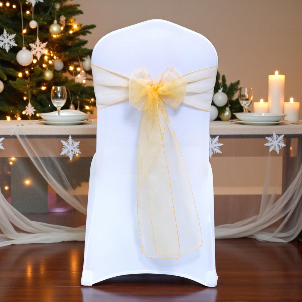 MDS Pack of 200 PCS Organza Chair Sashes Wider Dining Chair Bows Ribbon Tie Back for Wedding Party Birthday Bridal Shower Reception Event Banquet Home Chair Cover Decoration - Gold