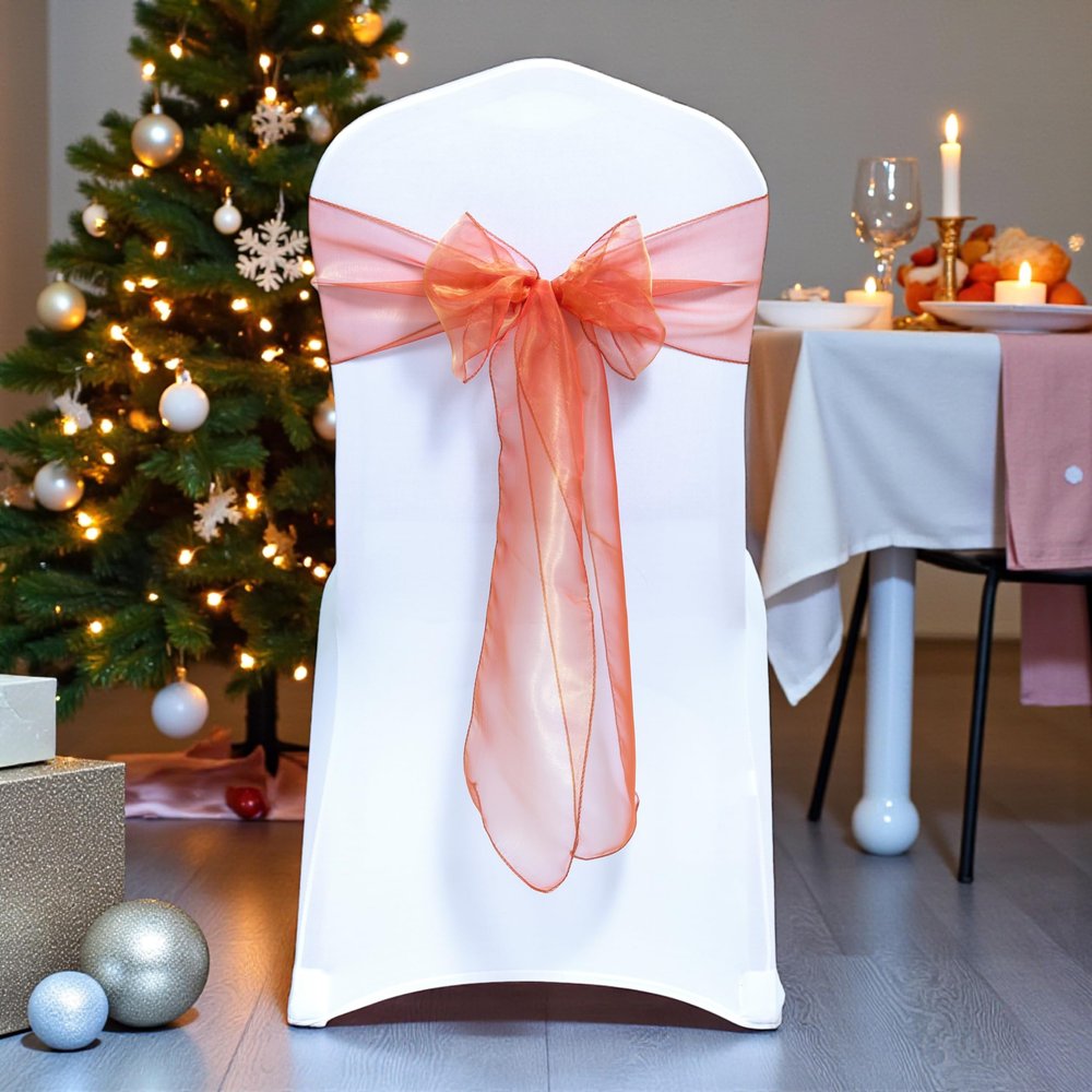 MDS Pack of 200 PCS Organza Chair Sashes Wider Dining Chair Bows Ribbon Tie Back for Wedding Party Birthday Bridal Shower Reception Event Banquet Home Chair Cover Decoration - Brunt Orange