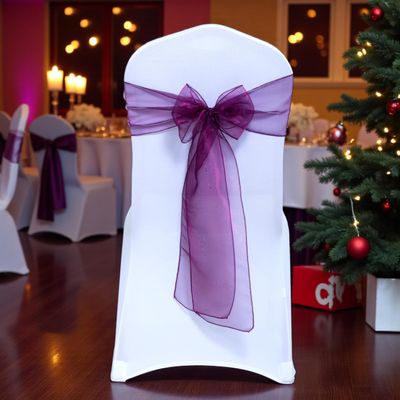 MDS Pack of 200 PCS Organza Chair Sashes Wider Dining Chair Bows Ribbon Tie Back for Wedding Party Birthday Bridal Shower Reception Event Banquet Home Chair Cover Decoration - Dark Purple