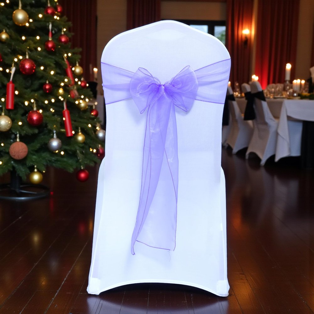 MDS Pack of 200 PCS Organza Chair Sashes Wider Dining Chair Bows Ribbon Tie Back for Wedding Party Birthday Bridal Shower Reception Event Banquet Home Chair Cover Decoration - Lavender