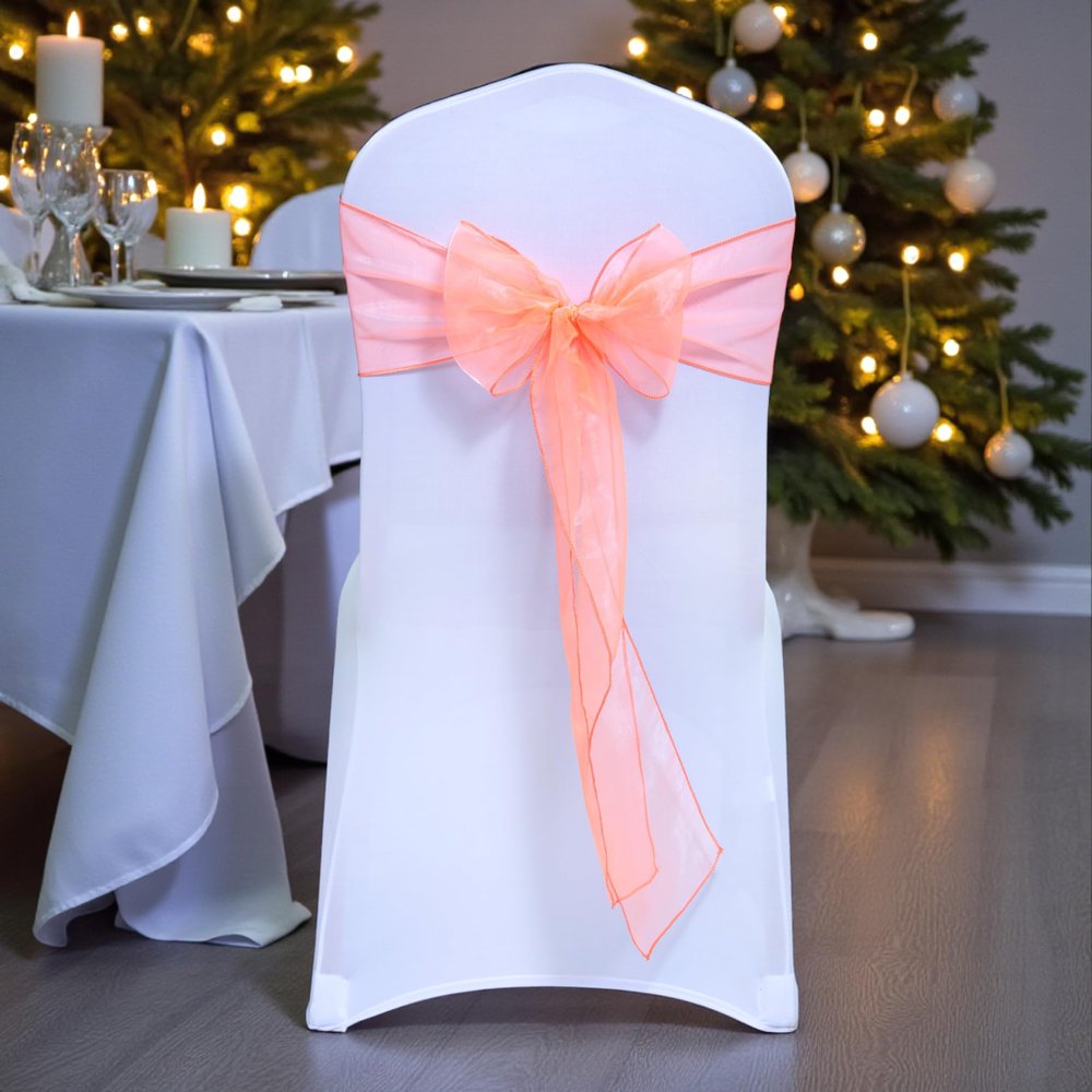 MDS Pack of 200 PCS Organza Chair Sashes Wider Dining Chair Bows Ribbon Tie Back for Wedding Party Birthday Bridal Shower Reception Event Banquet Home Chair Cover Decoration - Light Orange