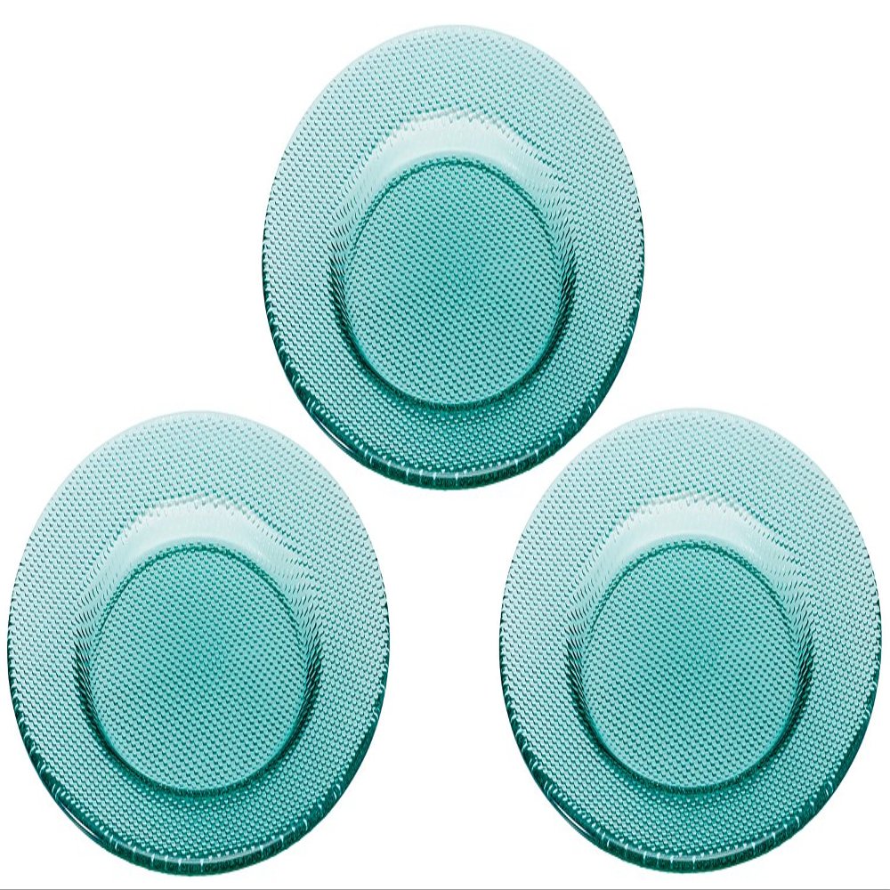 Aderia F-49894 Glass Plate, Green, Maximum 11.0 x 0.8 inches (28 x 2.1 cm), Plate, Plaid Pattern, Set of 3, Made in Japan