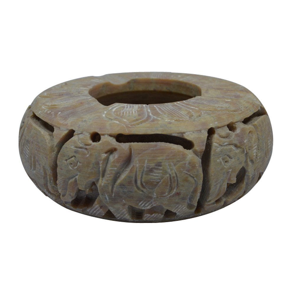 Royal Royal Handcrafted Soapstone Ash Tray with Elephant Carving