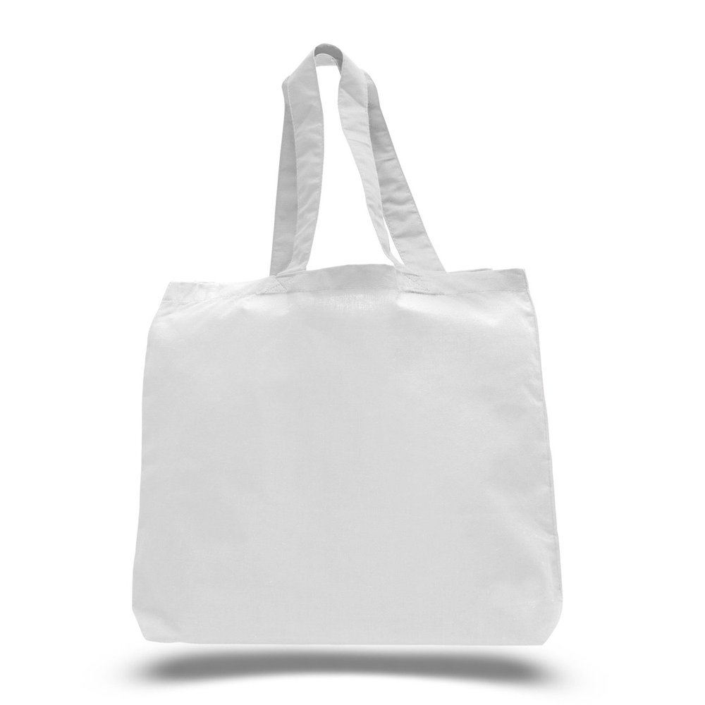 1 Dozen (12 Pack) Cheap High Quality Cotton Tote Bags Wholesale with Bottom Gusset (White)