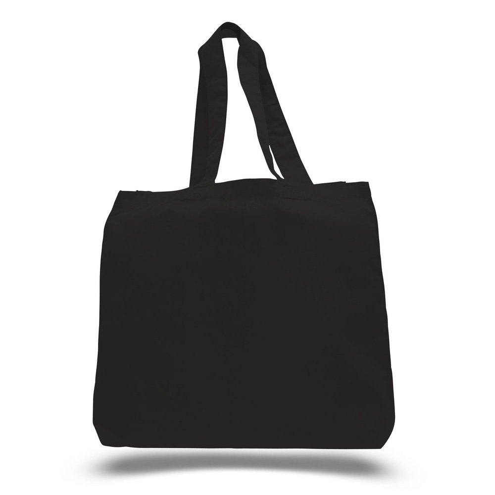 1 Dozen (12 Pack) Cheap High Quality Cotton Tote Bags Wholesale with Bottom Gusset (Black)