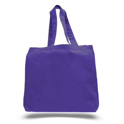 1 Dozen (12 Pack) Cheap High Quality Cotton Tote Bags Wholesale with Bottom Gusset (Purple)