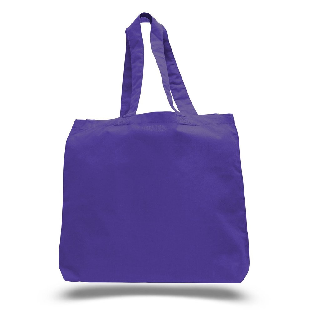 1 Dozen (12 Pack) Cheap High Quality Cotton Tote Bags Wholesale with Bottom Gusset (Purple)