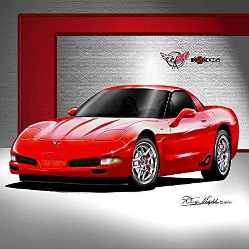 2004 CORVETTE STINGRAY Z06 - TORCH RED- ART PRINT POSTER BY ARTIST DANNY WHITFIELD - SIZE 20 X 30