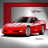 2004 CORVETTE STINGRAY Z06 - TORCH RED- ART PRINT POSTER BY ARTIST DANNY WHITFIELD - SIZE 20 X 30 view 1