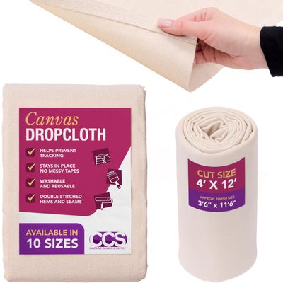 CCS Canvas Drop Cloth for Painting  All Purpose Cotton Duck Cloth Tarp for Curtains, Tablecloths, Backdrops  Washable & Reusable Floor Cover & Dust Sheet for Furniture (4x12 Ft)