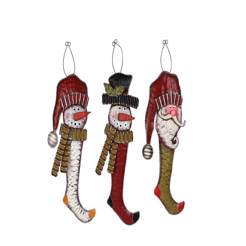 Attraction Design Christmas Snowman Santa Metal Holiday Magic Wall Hanging Stocking (Set of 3)