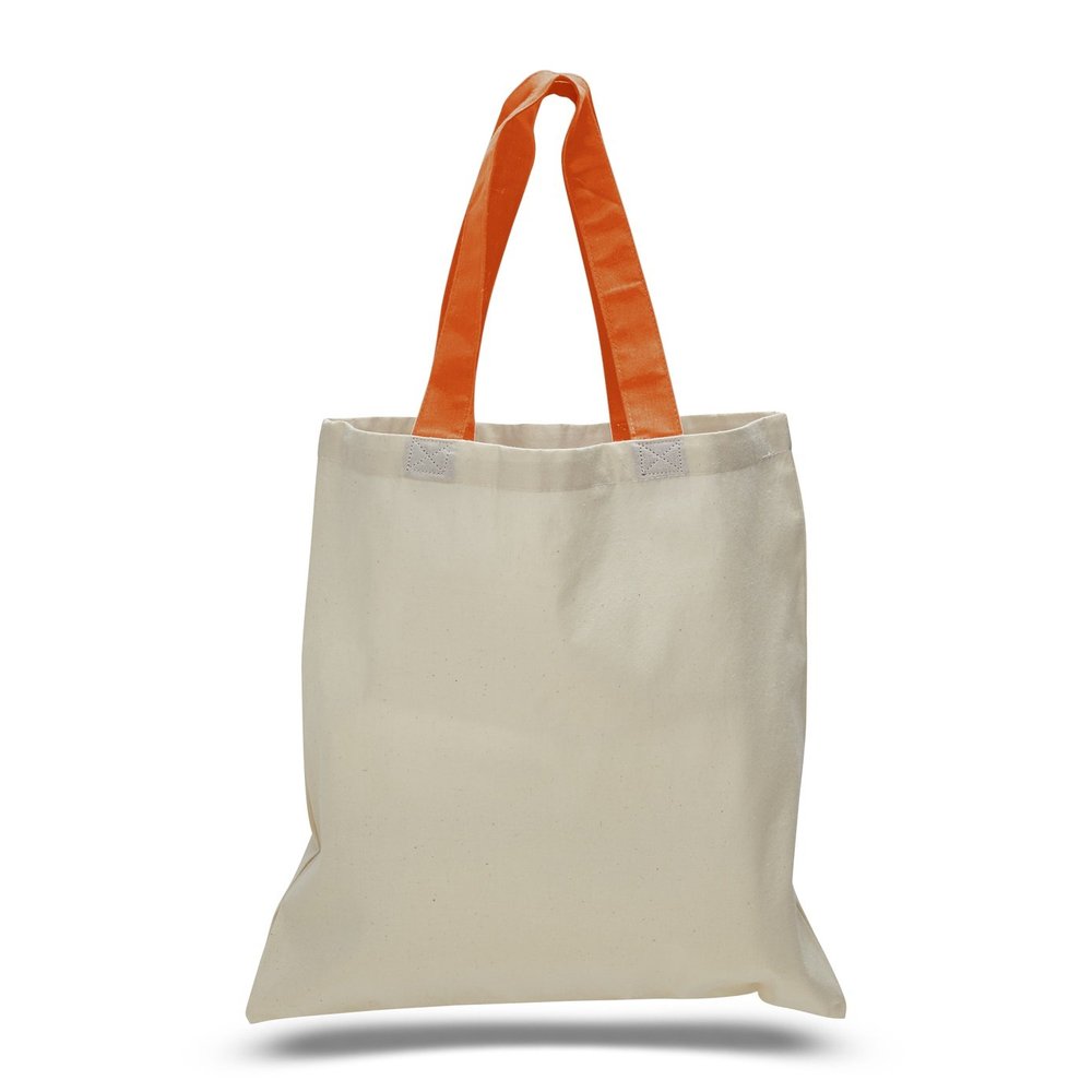 (12 Pack) 1 Dozen- Wholesale Cotton Tote Bags with Color Handles (Orange)