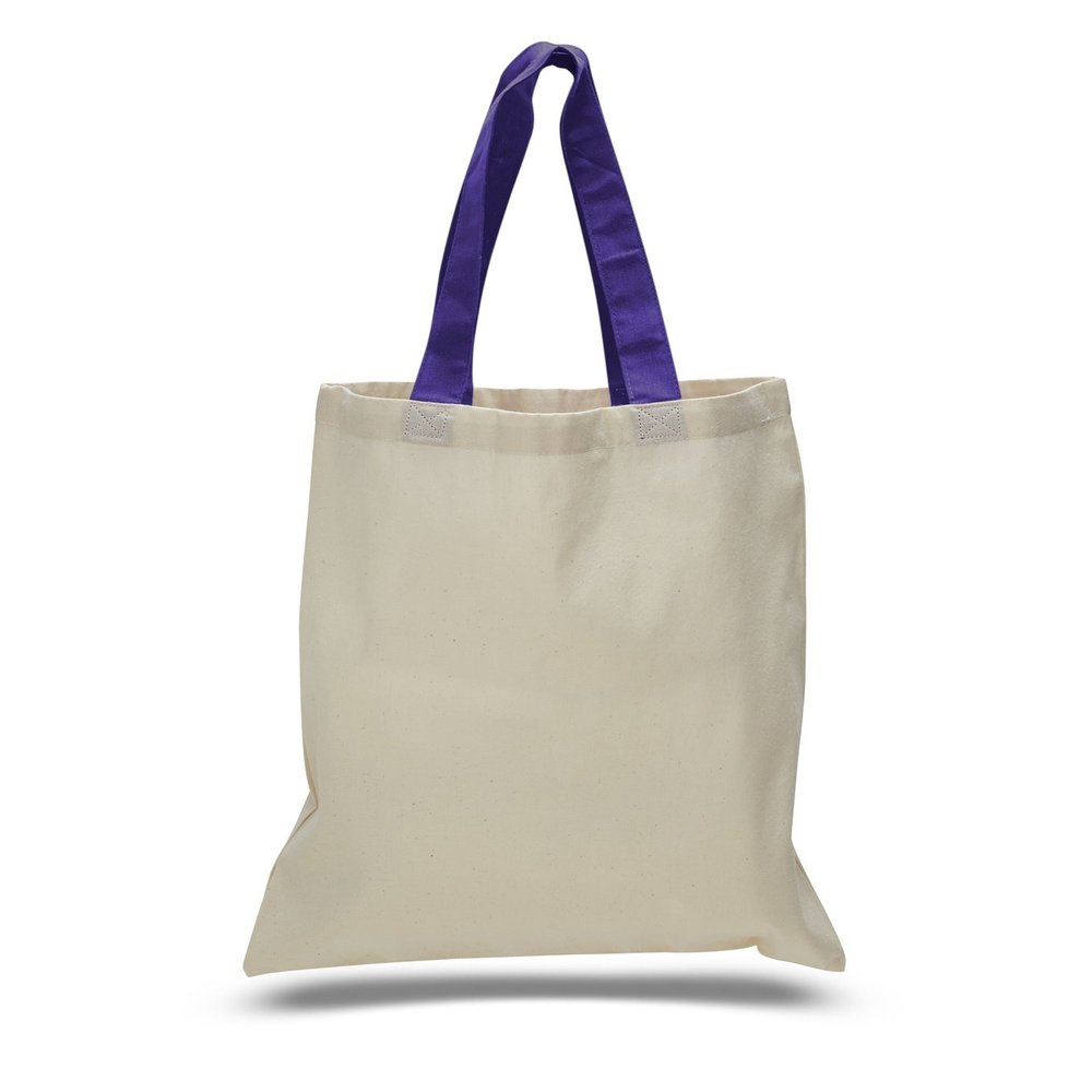 (12 Pack) 1 Dozen- Wholesale Cotton Tote Bags with Color Handles (Purple)