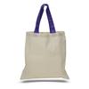 (12 Pack) 1 Dozen- Wholesale Cotton Tote Bags with Color Handles (Purple) view 1