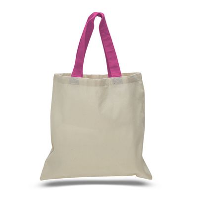 (12 Pack) 1 Dozen- Wholesale Cotton Tote Bags with Color Handles (Hot Pink)