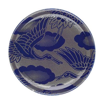 15 cm Rotation Sushi Plate A Heat Resistant ABS. (Special Print) Wind Blue with Silver Crane Ta
