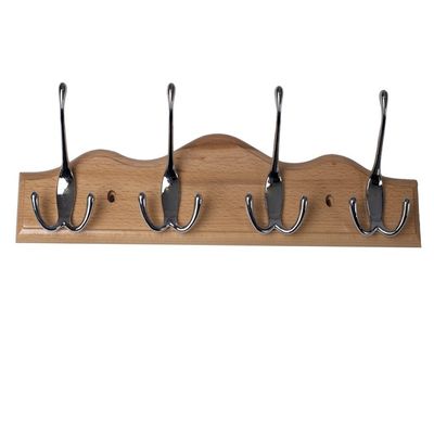 Bulk Hardware BH03925 Triple Hat and Coat Hooks x 4 Nickel Hooks on Scalloped Beech Rail