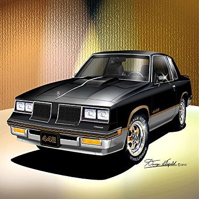1986 Oldsmobile 442 - Black-Silver - Art Print Poster by Artist Danny Whitfield - Size 24 X 36
