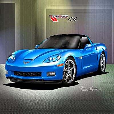 2011-2012 CORVETTE GRAND SPORT COUPE -JET STREAM BLUE - ART PRINT POSTER BY ARTIST DANNY WHITFIELD - SIZE 20 X 30