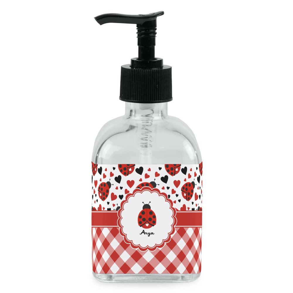 YouCustomizeIt Personalized Ladybugs & Gingham Glass Soap & Lotion Bottle - Single Bottle