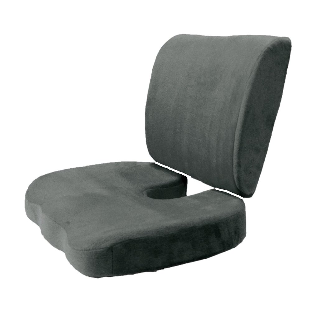 Bookishbunny 2pc Memory Foam Seat Chair Waist Lumbar Back Support Cushion Pillow Car Office Home (Gray)