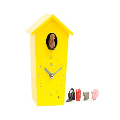KOOKOO AnimalHouse Yellow, Small Cuckoo Clock with 5 Farm Animals Sounds (Natural Field Recordings)