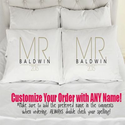 303T Set of 2 King Gay Couples Personalized Pillow Cases, Mr & Mr Pillowcases, Wedding Gift, Anniversary, Romantic Gift Idea
