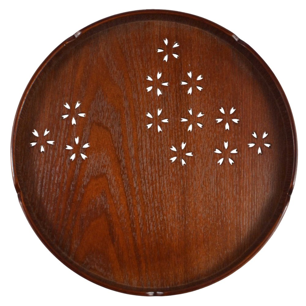 10.6" Home Round Wood Serving Tray Tea Coffee Tray (Brown)