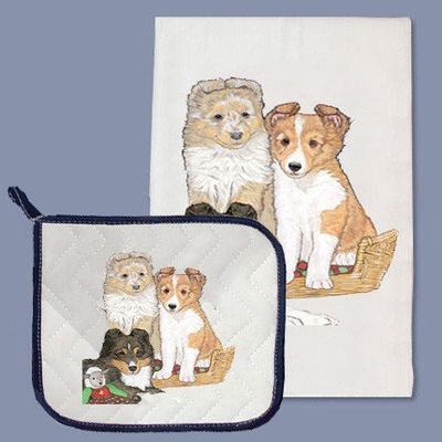 Pipsqueak Productions DP930 Sheltie Dish Towel and Pot Holder Set