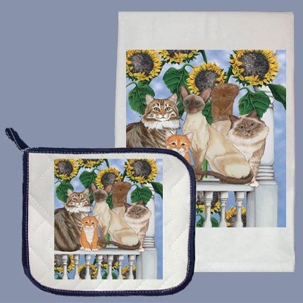 Pipsqueak Productions DP876 Cat Dish Towel and Pot Holder Set