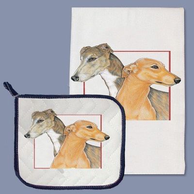Pipsqueak Productions DP972 Greyhound Dish Towel and Pot Holder Set