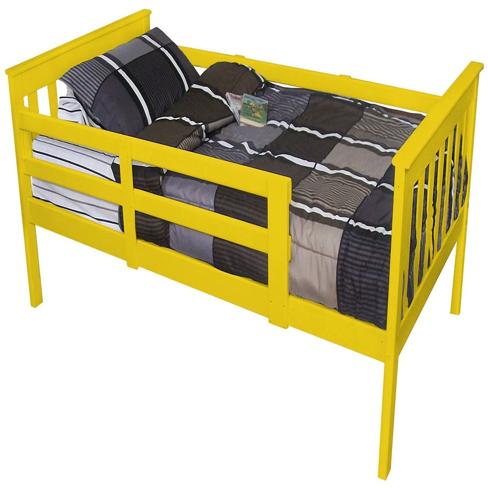 Furniture Barn USA- Twin Size Mission Syle Bed with Safety Rails- Painted, Stained or Unfinished Pine,Canary Yellow