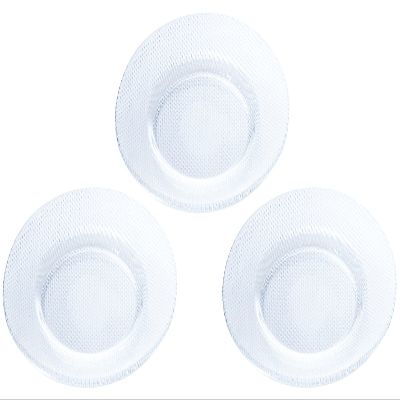 Aderia F-62607 Glass Plate, Clear, Maximum 11.0 x 0.8 inches (28 x 2.1 cm), Plate, Plaid Pattern, Set of 3, Made in Japan
