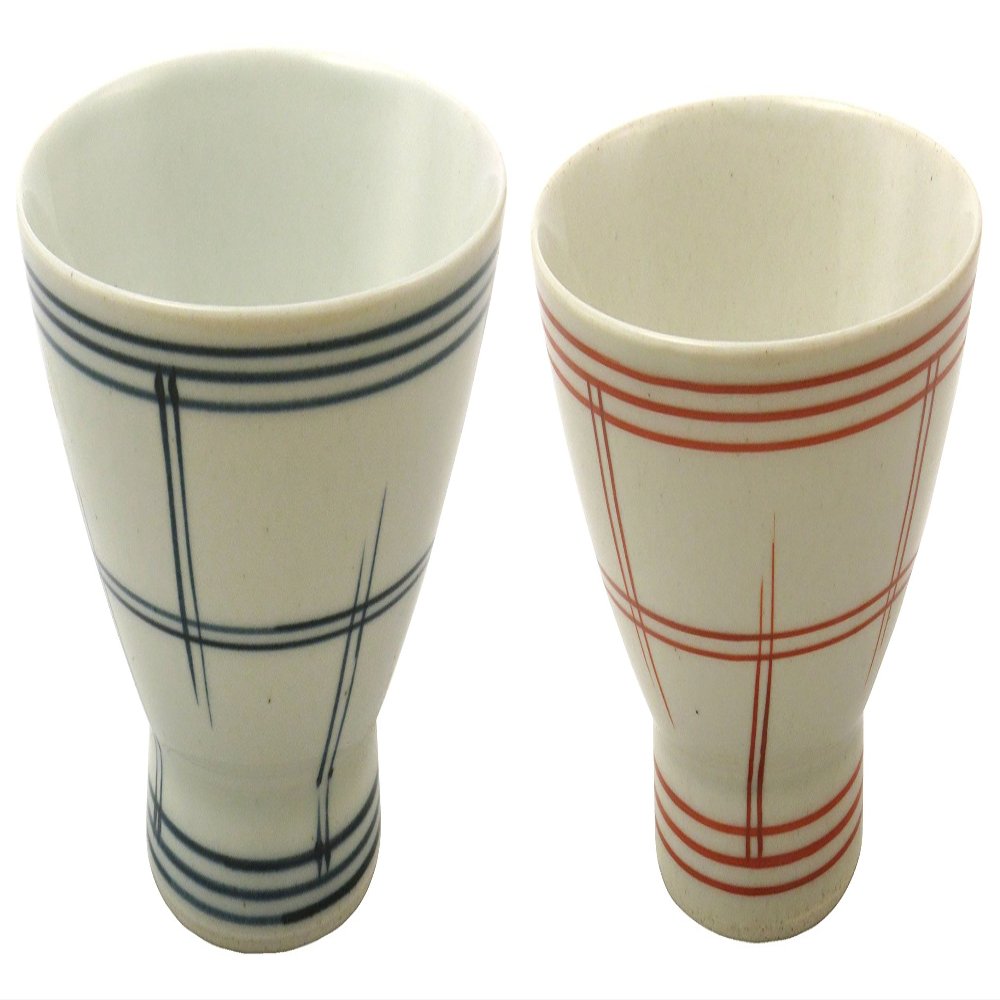 24to3(Nishitomi) Hasami Ware Wayama Kiln Lattice Kurawanka Rice Bowl, Pair