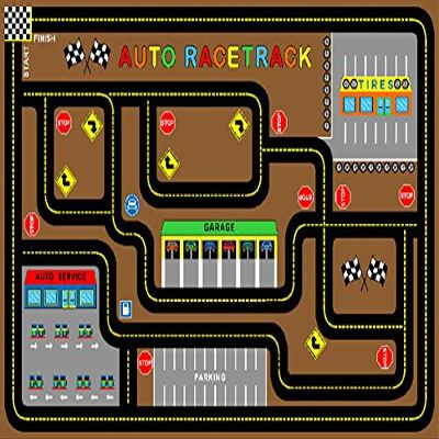 Play Time Kids Reversible Area Rug Race Track Learning Carpet Sports Design Game Room, 7 ft 9 in x 10 ft, Brown