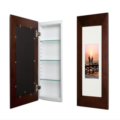 Fox Hollow Furnishings 14x24 Concealed Picture Frame Medicine Cabinet Without Mirror for Bathroom, Recessed in The Wall, Made in North America, Real Wood, NO MDF, Adjustable Shelves, Hidden, Espresso
