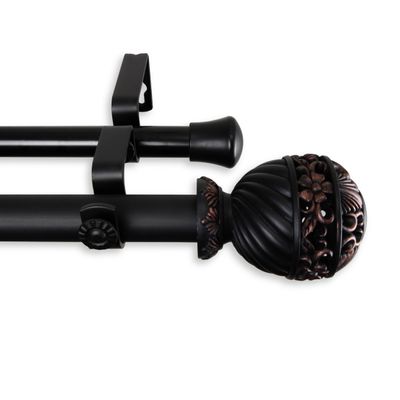 A&F Rod Dcor - Sonnet Double Curtain Rod 1 inch Diameter, 120-170 inch - Black