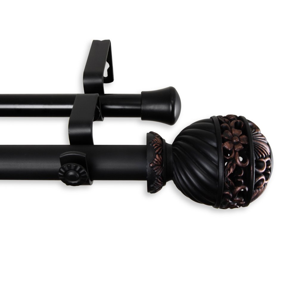 A&F Rod Dcor - Sonnet Double Curtain Rod 1 inch Diameter, 120-170 inch - Black
