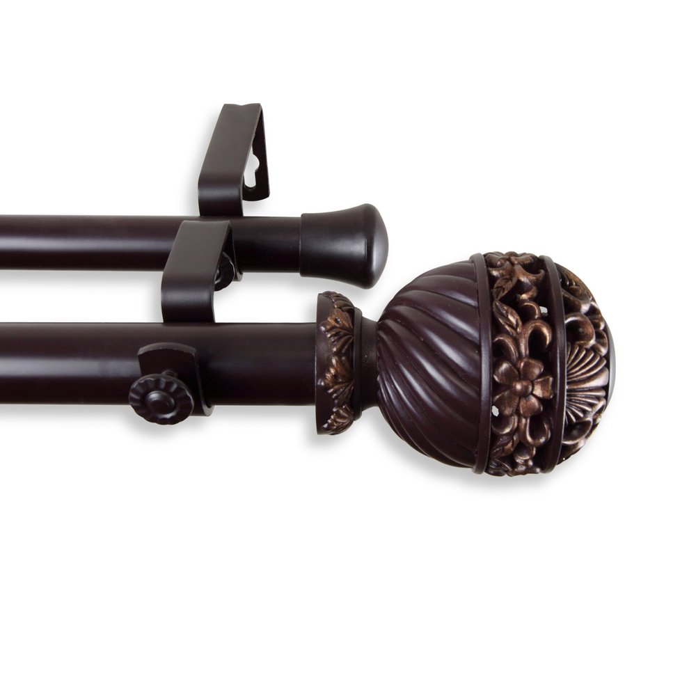 A&F Rod Dcor - Sonnet Double Curtain Rod 1 inch Diameter, 120-170 inch - Mahogany