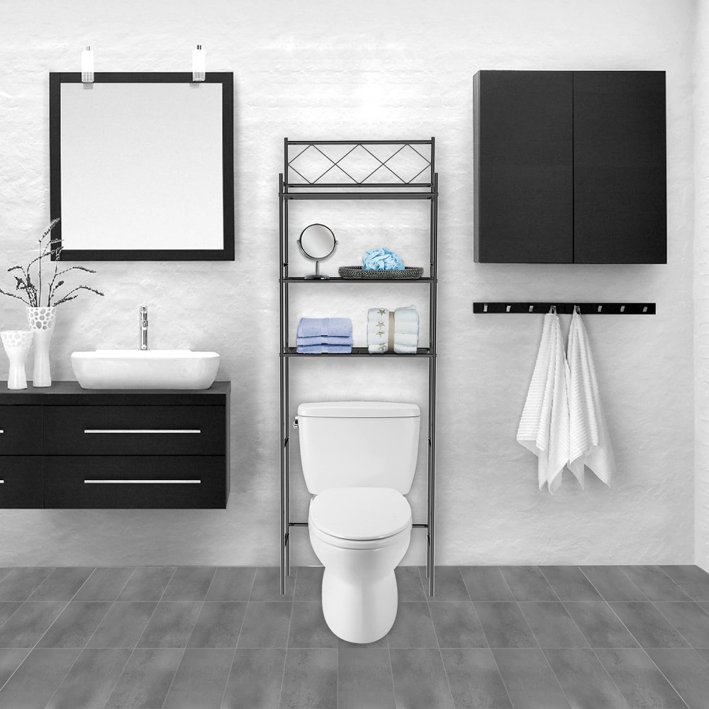 J&V TEXTILES 3-Shelf Bathroom Organizer Over The Toilet, Bathroom Spacesaver (Black)