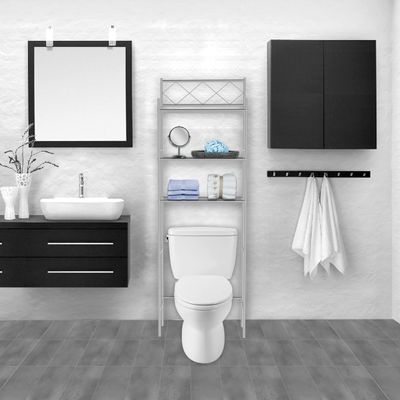 J&V TEXTILES 3-Shelf Bathroom Organizer Over The Toilet, Bathroom Spacesaver (Silver)