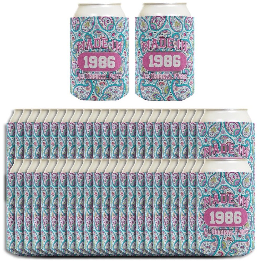 40th Birthday Gift Coolie Made in 1986 Can Coolies 48-Pack Drink Can Coolers Party Pack